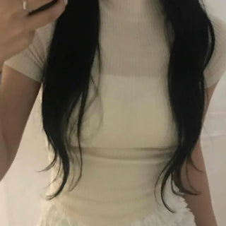Effortless Chic Knit Turtleneck Short Sleeve T-shirt