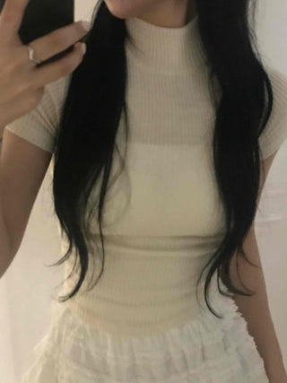 Effortless Chic Knit Turtleneck Short Sleeve T-shirt