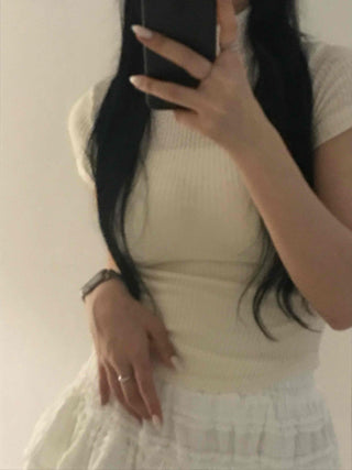 Effortless Chic Knit Turtleneck Short Sleeve T-shirt