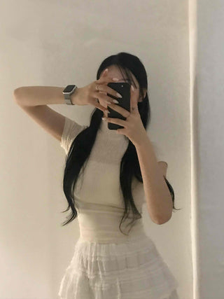 Effortless Chic Knit Turtleneck Short Sleeve T-shirt