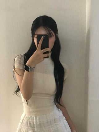 Effortless Chic Knit Turtleneck Short Sleeve T-shirt