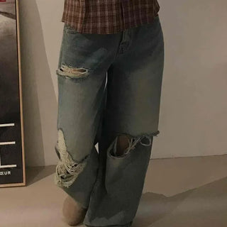 Basic Damaged Denim Long Pants