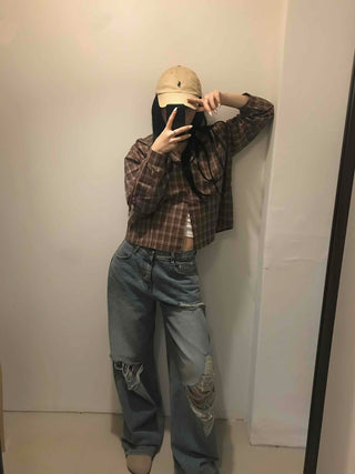 Basic Damaged Denim Long Pants