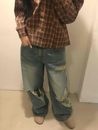 Basic Damaged Denim Long Pants