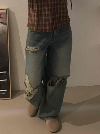 Basic Damaged Denim Long Pants