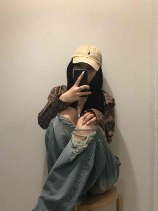 Basic Damaged Denim Long Pants