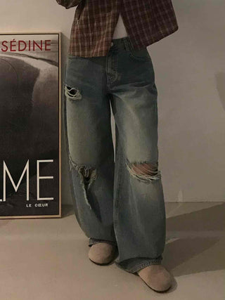 Basic Damaged Denim Long Pants