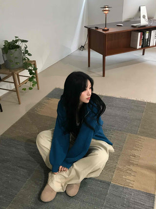 Simple Trendy Loose Fit Spring/Autumn Zip-Up Knit