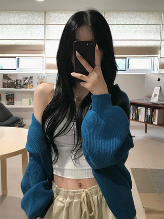 Simple Trendy Loose Fit Spring/Autumn Zip-Up Knit