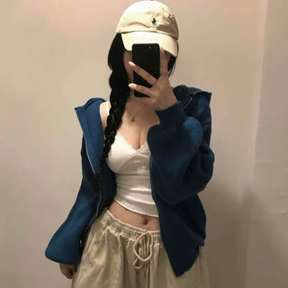 Simple Trendy Loose Fit Spring/Autumn Zip-Up Knit