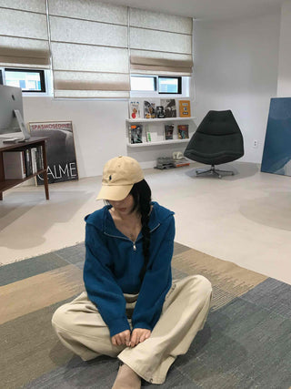 Simple Trendy Loose Fit Spring/Autumn Zip-Up Knit