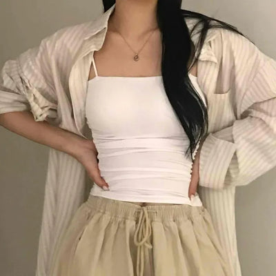 Basic Strap Plain Square Neck Sleeveless Top