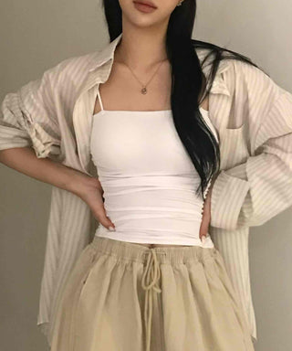 Basic Strap Plain Square Neck Sleeveless Top