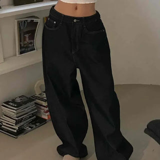 Dark blue oversized denim long pants with a casual yet stylish look