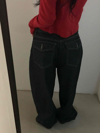 Dark blue oversized denim long pants with a casual yet stylish look