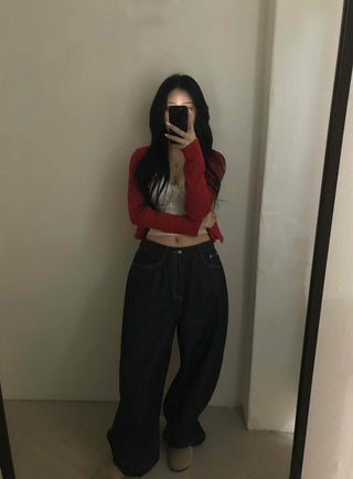 Dark blue oversized denim long pants with a casual yet stylish look
