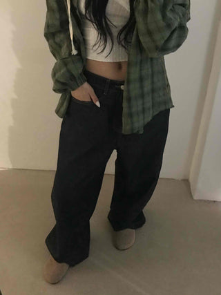 Dark blue oversized denim long pants with a casual yet stylish look