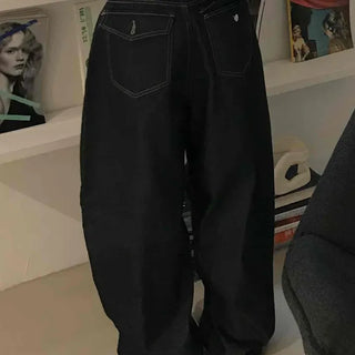 Dark blue oversized denim long pants with a casual yet stylish look