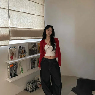 Dark blue oversized denim long pants with a casual yet stylish look