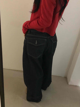 Dark blue oversized denim long pants with a casual yet stylish look