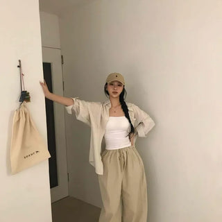Effortless Wide Cotton Plain Long Pants