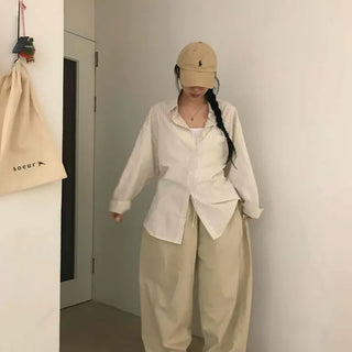 Effortless Wide Cotton Plain Long Pants