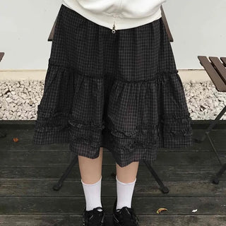 Comfort check frill midi skirt