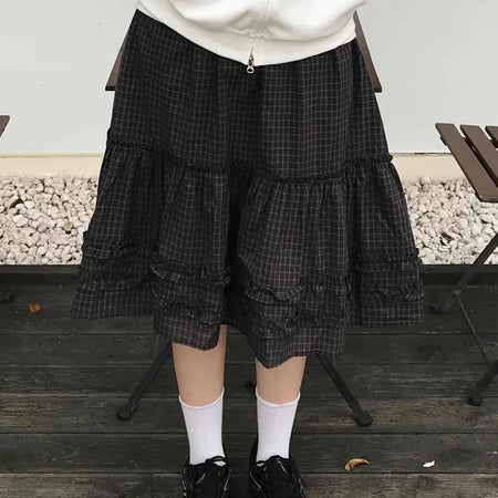 Comfort check frill midi skirt