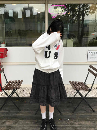 Comfort check frill midi skirt