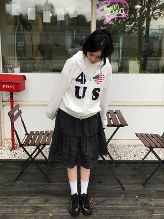 Comfort check frill midi skirt