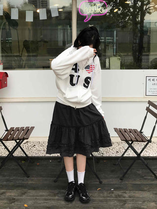 Comfort check frill midi skirt