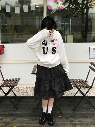 Comfort check frill midi skirt