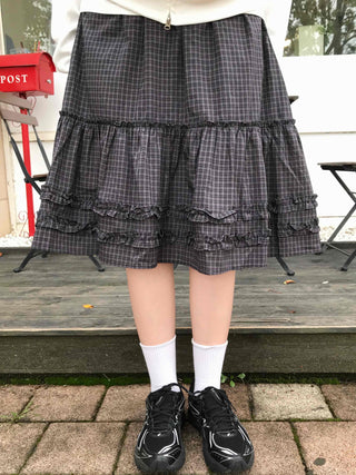 Comfort check frill midi skirt