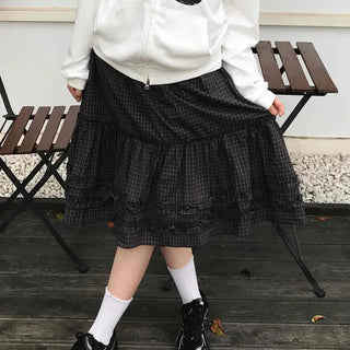 Comfort check frill midi skirt