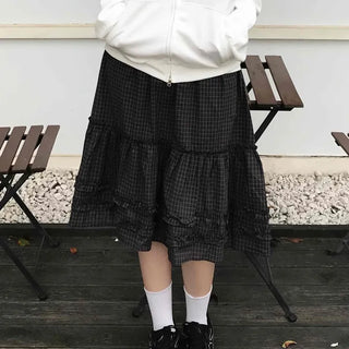 Comfort check frill midi skirt