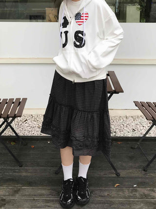 Comfort check frill midi skirt