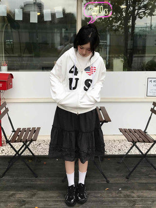 Comfort check frill midi skirt