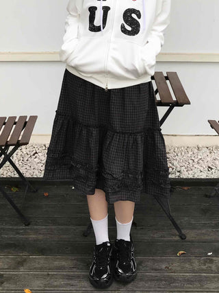 Comfort check frill midi skirt