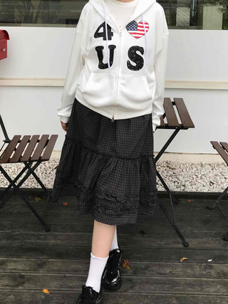 Comfort check frill midi skirt