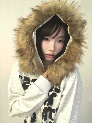 Vintage Fur Spray Lettering Zip-up