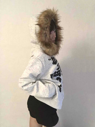 Vintage Fur Spray Lettering Zip-up