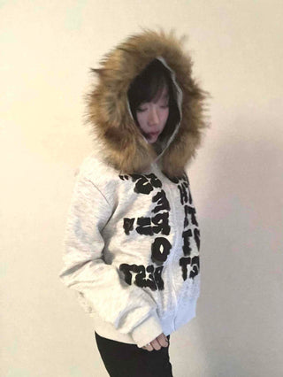 Vintage Fur Spray Lettering Zip-up