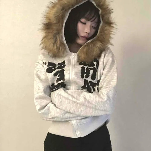 Vintage Fur Spray Lettering Zip-up