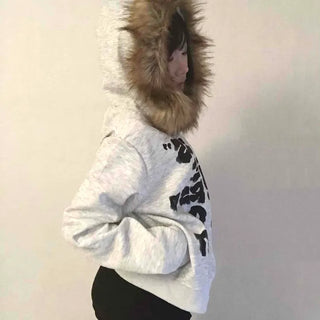 Vintage Fur Spray Lettering Zip-up