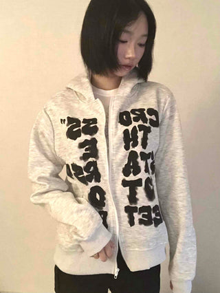 Vintage Fur Spray Lettering Zip-up
