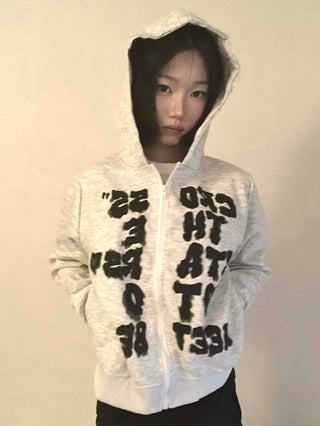 Vintage Fur Spray Lettering Zip-up
