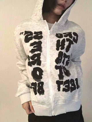 Vintage Fur Spray Lettering Zip-up