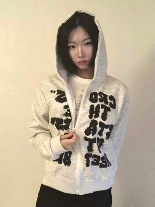 Vintage Fur Spray Lettering Zip-up