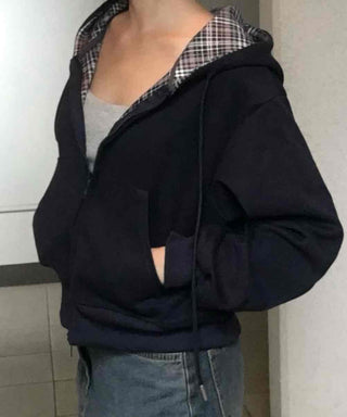 Effortless Chic Basic Autumn Zip-Up with Check Point