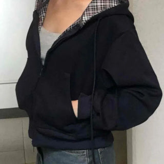 Effortless Chic Basic Autumn Zip-Up with Check Point
